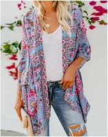 2021 beach coat womens medium length cardigan long sleeve printed kimono smock thin sunscreen summer cardigan shirt coat