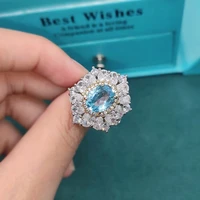 fashion sky blue topaz stone rings for women wedding zircon natural aquamarine ring luxury fine silver color jewelry gifts