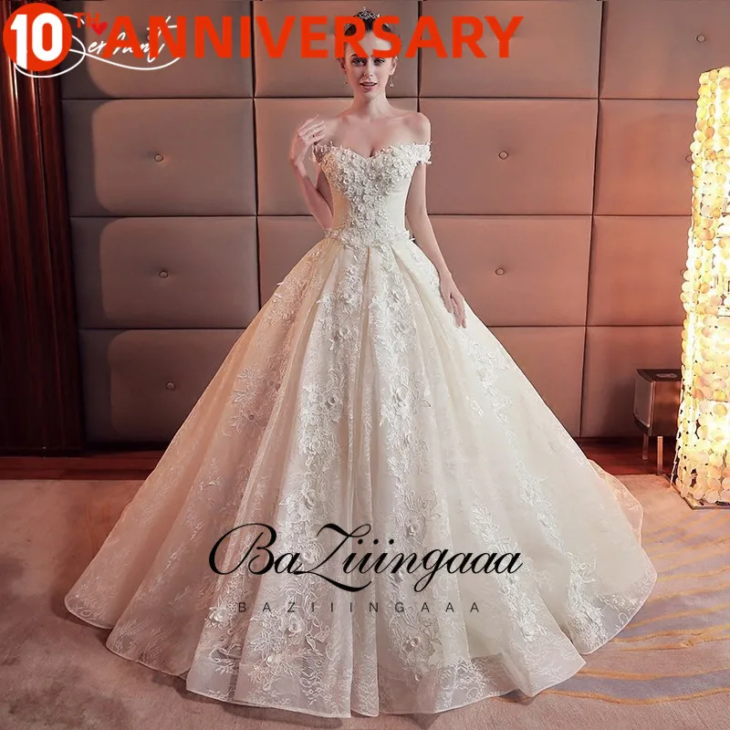 

BAZIIINGAAA Luxury Wedding Master Daughter Shoulders Hand-embroidered Rose Pattern Design Pregnant Fat Wedding Dress