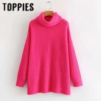 toppies pink sweater loose oversized sweater turtleneck pullovers 2021 autumn winter long sleeve jumpers solid color