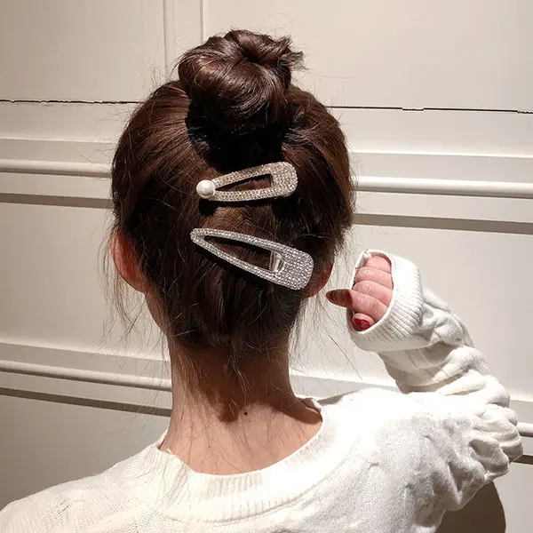 

1Pcs Bangs Clip Rhinestone Diamond Clip Word Female Full Pearl Damond Edge Clip