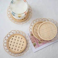 japanese style handmade cup mat bamboo non slip rattan woven coasters table place mats photo props cup holders saucers