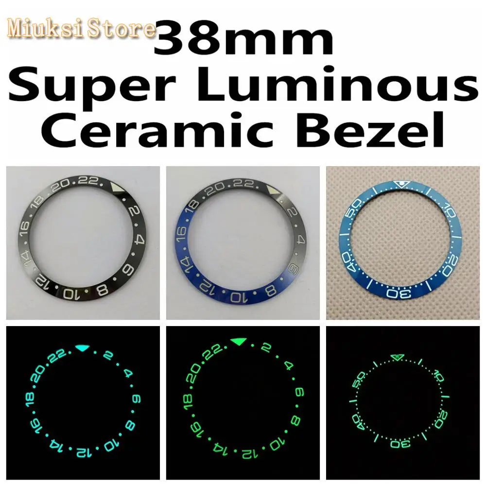 1 шт. 38 мм супер светящиеся часы керамический Безель Вставить подходит для 40 GMT