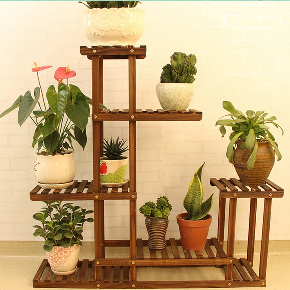Подставка для цветов деревянный держатель растений бонсай витрина полка
