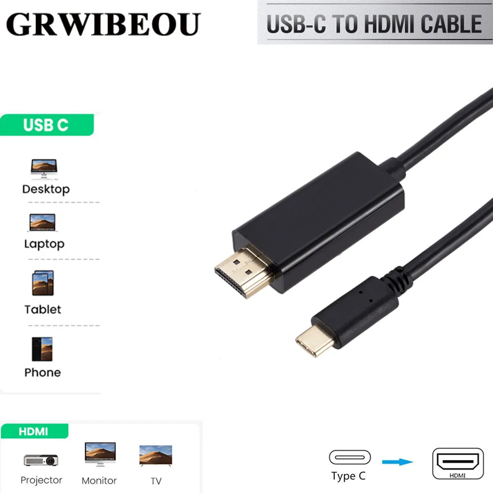 

Кабель-адаптер Grwibeou с USB C на HDMI, 4k, 30 Гц, USB 3,1 на HDMI