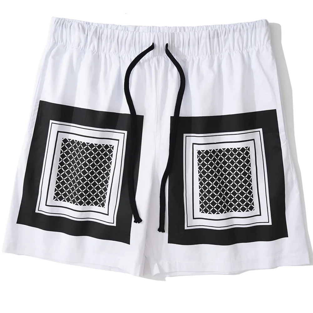 

2021 Summer Hip Hop Harajuku Beach Shorts Streetwear Fashion Printing Short Jogger Pants Men Elastic Waist White Shorts WY899