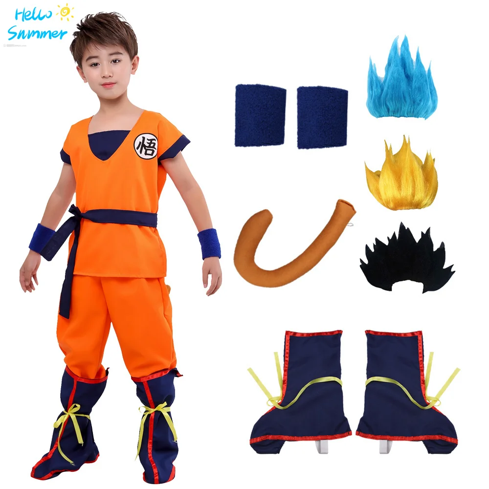 Halloween Adult Kids Son Goku Wu Tail Wigs Blue Black Cosplay Costume Suit Holiday  Birthday Party Dress Party Costumes