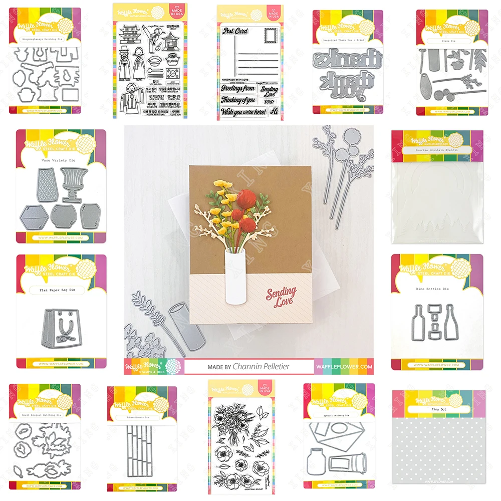 

Newest Diy Gift Cards subsentiments Unrise Mountain Quad Tiny Dot Vase Wine Bottles Metal Cutting Dies Stamps Decoration Stencil