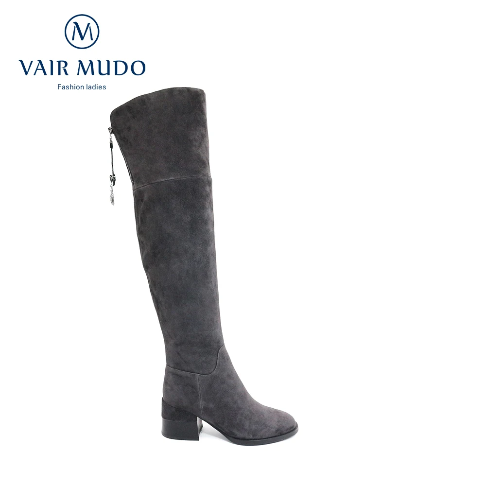 

VAIR MUDO Women Boots Shoes Women Stretch Fabric Wool Knee-High Boot Black Gray colour Adult Thick Heels Wool Fashion Shoe ZT35