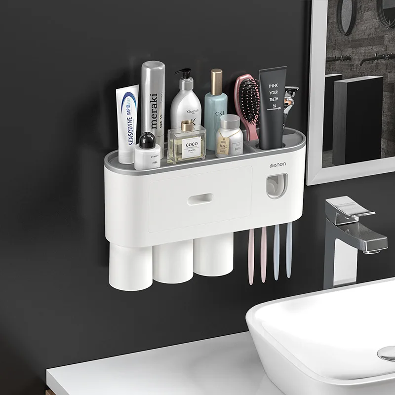

3 Color Toothbrush Holder Automatic Toothpaste Dispenser Holder Wall Mount Rack Storage for Bathroom Home Household Merchandises