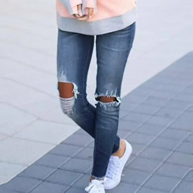 

Fashion Skinny Jeans Women Ripped Hole Jeans Female Skinny Pants Stretch Denim Trousers Pencil Pants Female Women Clothing