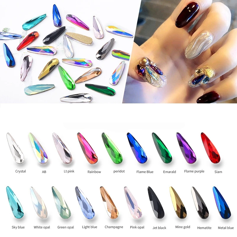 10 звёзд Стразы для дизайна ногтей плоская форма удлиненная КАПЛЕВИДНАЯ