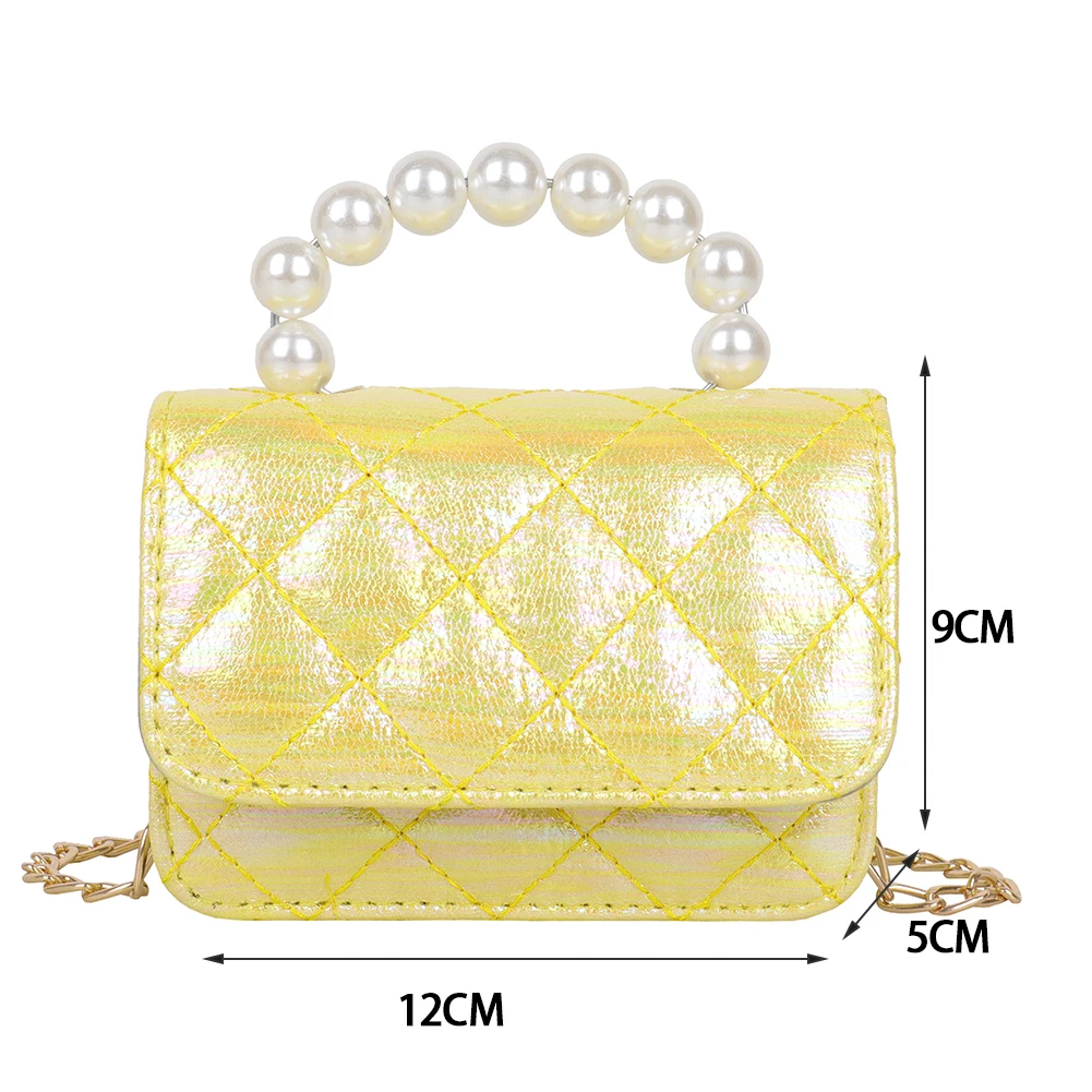 

Mini Pearl Chain Ladies Handbags Simple Lattice Pattern Crossbody Bags for Women Pure Color PU Shoulder Shopping Bags
