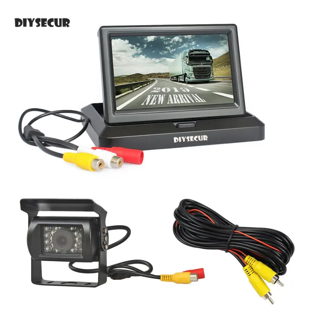 

DIYSECUR Wired 5 inch Foldable TFT LCD Monitor Waterproof IR Night Vision CCD Rear View Car Camera for Truck Caravan Bus Van