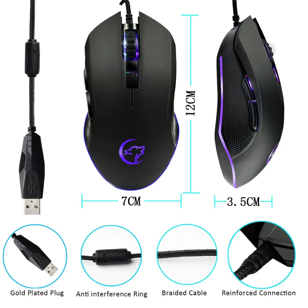 

YWYT G812 USB Wired Mouse Gaming Mouse 3200DPI 6 Buttons Optical Ergonomic Gaming Mice with Colorful Breathing Light