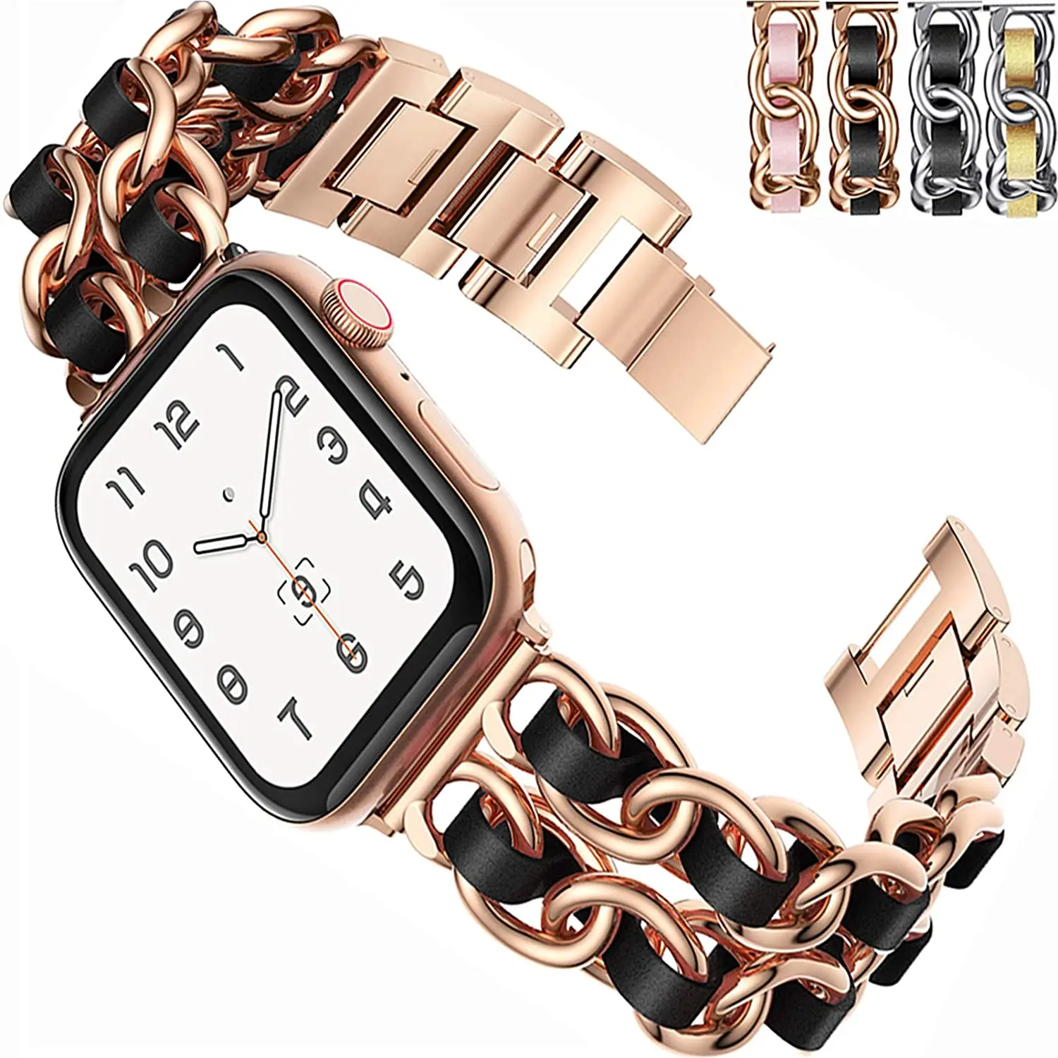 

Cuban Link Strap for Apple watch 6 band 40mm 44mm iWatch serie SE 5 4 3 Leather+Metal Bracelet Apple watch band 38mm 42mm