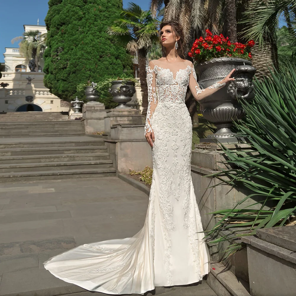 Vestidos De Novia с длинным рукавом Свадебные платья Русалочки платье расширенным
