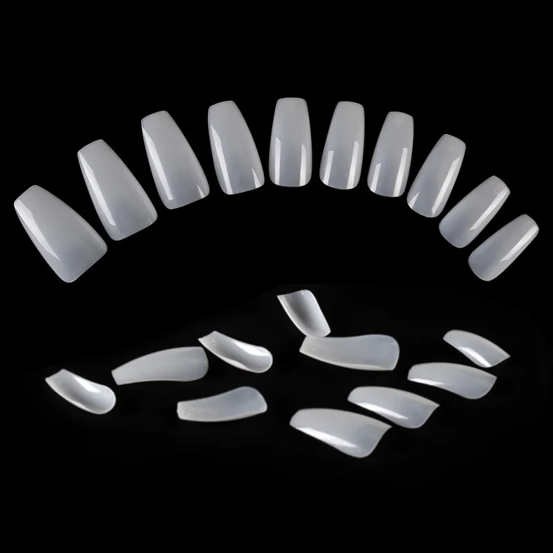 

100pcs/Box Artificial Nail Tips Full Cover Coffin Nail Tips Acrylic Transparent Nail French Manicure False Nails