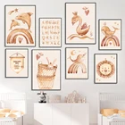 Бохо мультфильм Радуга Лебедь Лев Кролик ABC Дошкольное нордическое искусство стены холст живопись плакаты и принты картины декор детской комнаты