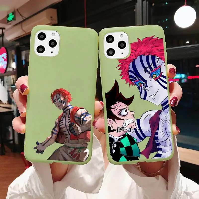 

Anime Demon Slayer Akaza Phone Case Candy Color for iPhone 6 7 8 11 12 s mini pro X XS XR MAX Plus