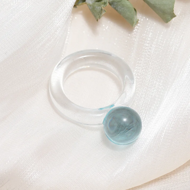 

Cute CircleTransparent Bead Ring Acrylic Acetate Ball Rings For Women Female Gifts Jewelry MR15