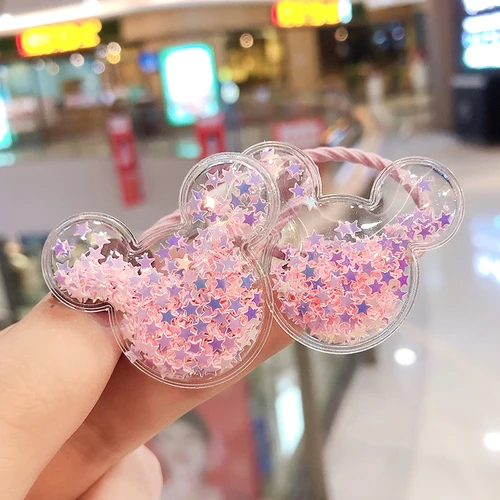 New Cute Crown Star Heart Girls Rubber Bands Princess Hair Ornament Headwear Elastic Hair Bands Headbands Hair Accessories - Цвет: mickey pink