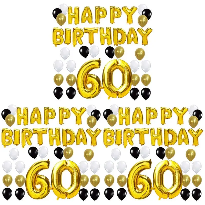 

117 pcs 60 Years Old Balloons Decorative Balloons Set Latex Aluminum Film Balloons Numeral Balloons for Birthday Party