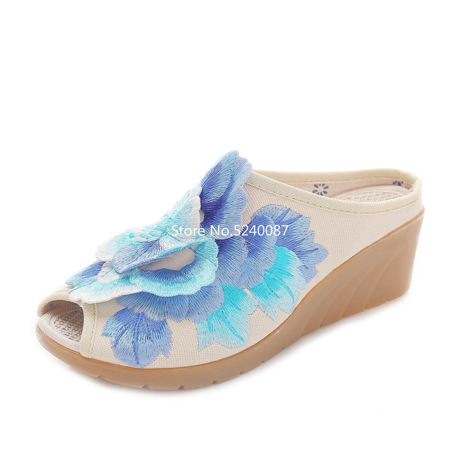 Женские сандалии на высоком каблуке в китайском стиле с вышитыми цветами и