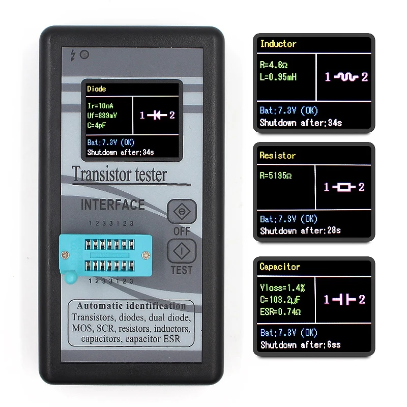 

Multi-Purpose Transistor Tester 128 x 160 Diode Thyristor Capacitance Resistor Inductance MOSFET ESR LCR Meter TFT Color Display