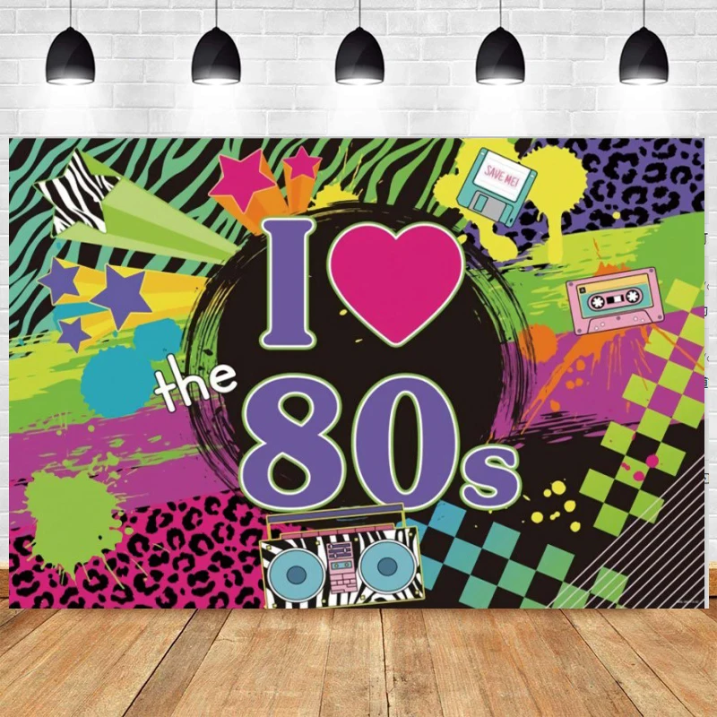80s Photography Backdrop Music Dance Record Adult Happy Birthday Party Photo Background Hip Hop Prop Decoration Banner