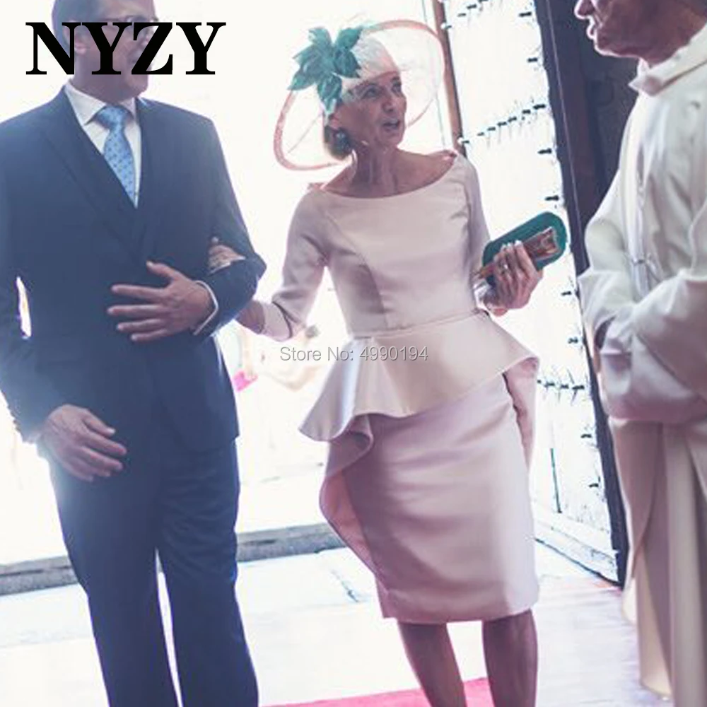 

NYZY M298 Elegant Satin Knee Length Pink Mother of the Bride Dresses 2020 Wedding Party Dress Guest Wear vestidos de cocktail
