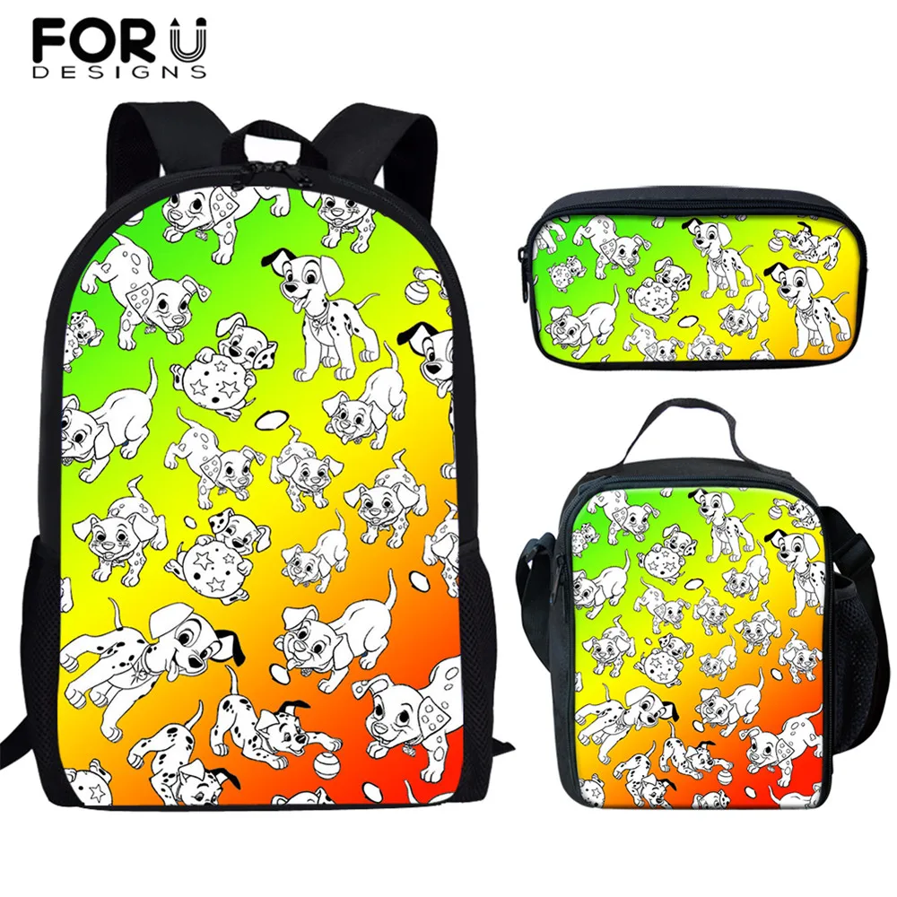 

FORUDESIGNS Gradient Dalmatian Dogs Print Backpacks for Teen Girls Boys Primary Children School Bags Set Cartoon Mochila Student