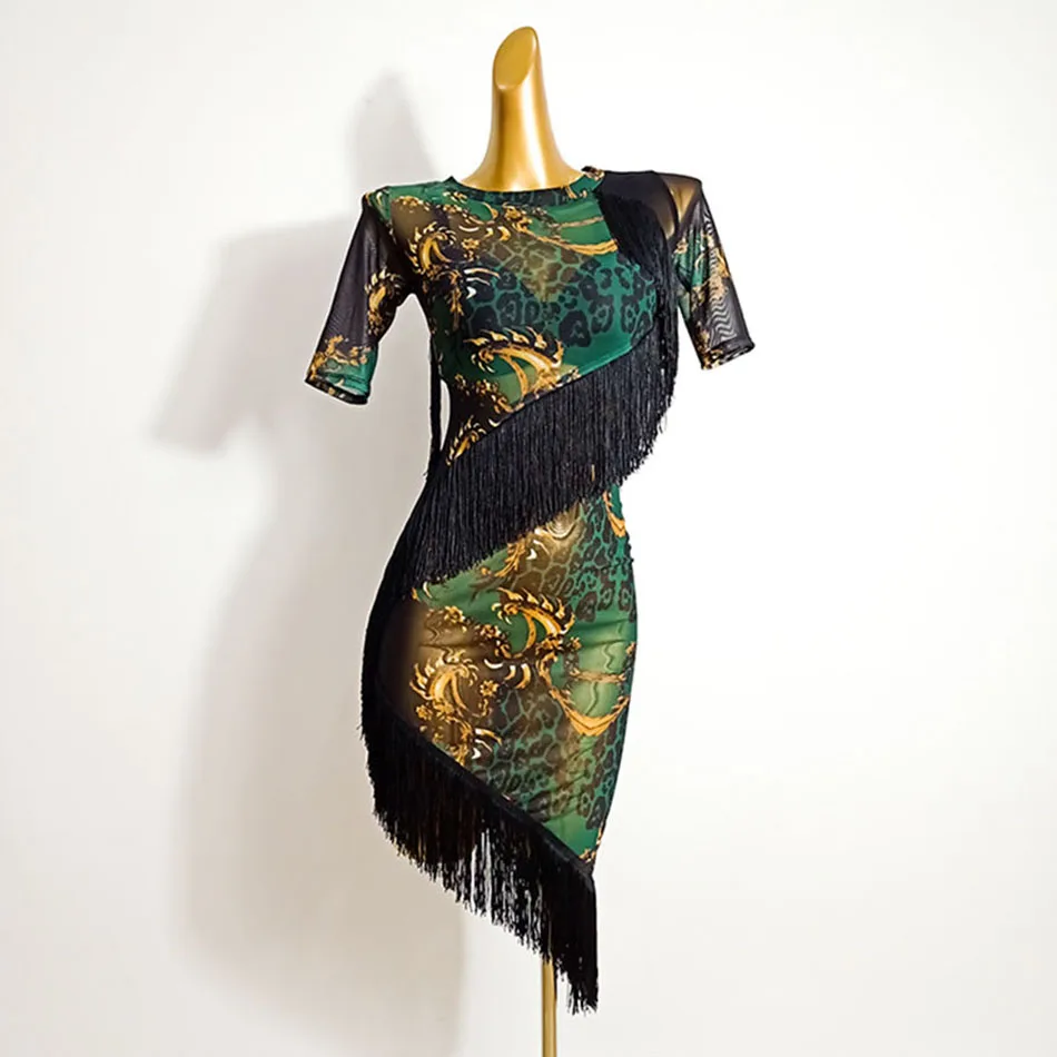 Женское платье для латиноамериканских танцев с бахромой Цветочная яркая