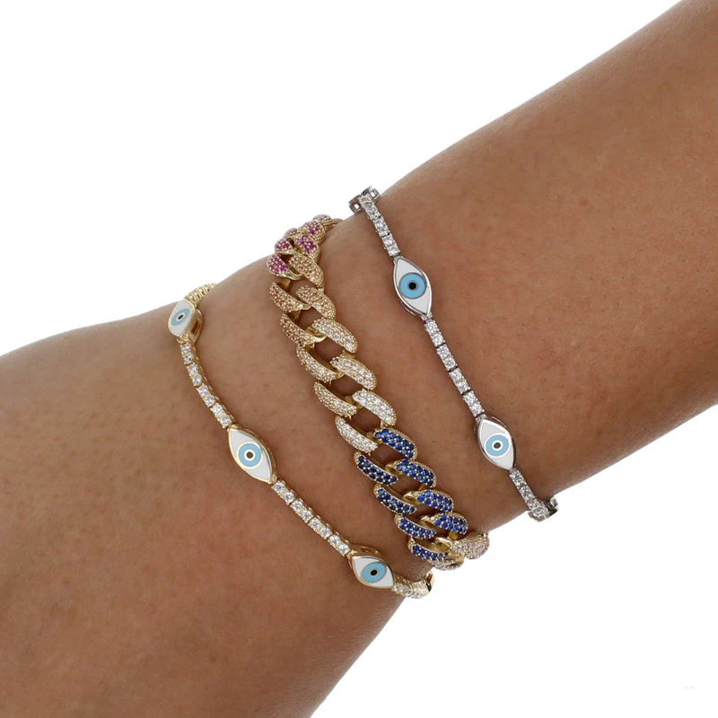 Льдом Украшенные фианитами 2 мм теннис cz цепь Эмаль Красочные Турецкий Дурной