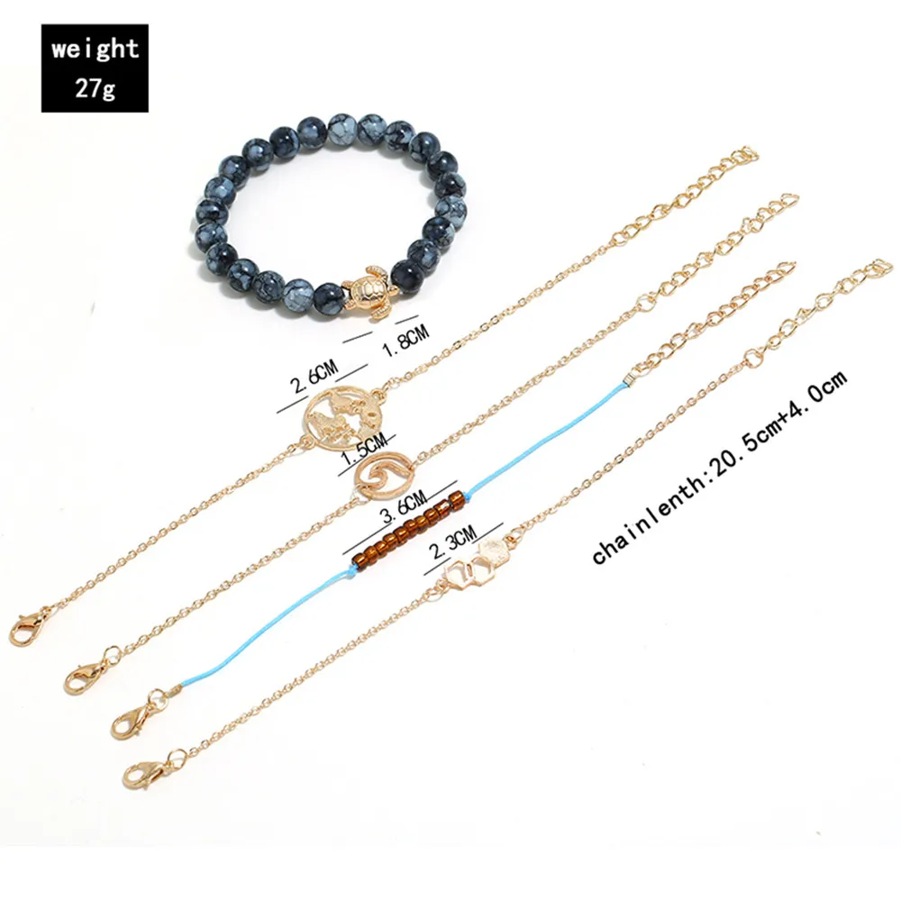 Браслеты HOCOLE для женщин Мраморная бусина с подвесками в богемном стиле