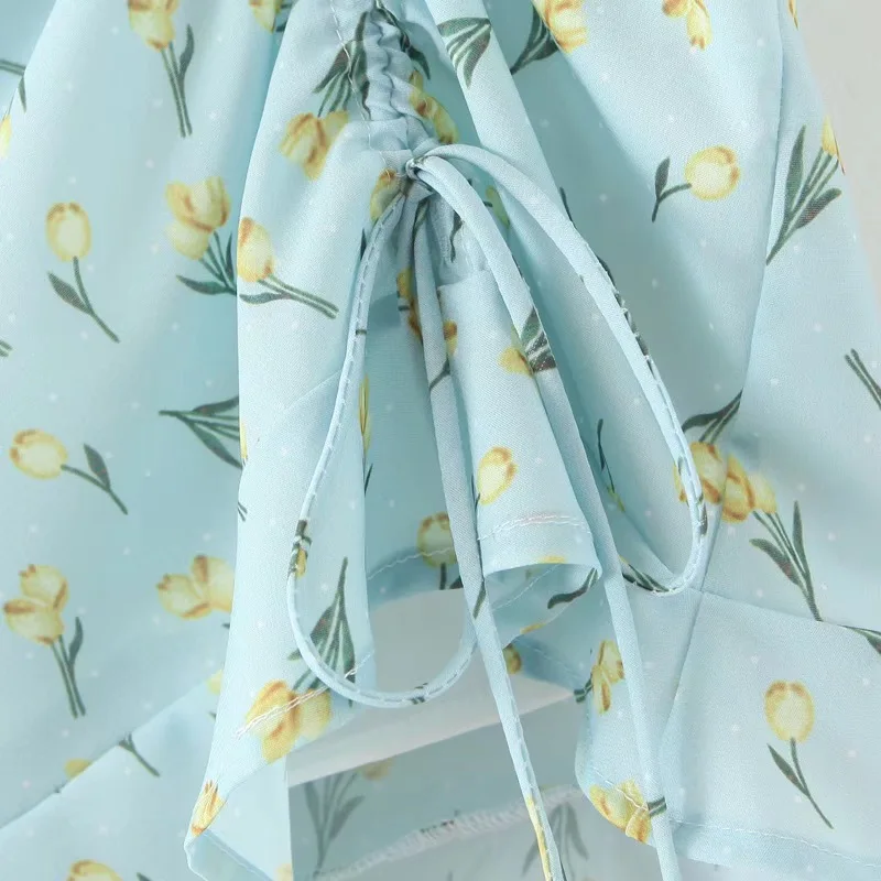 

2020 Summer Elastic Ruched Floral Tank Top Crop Top Sexy Women Draped High Waist Package Hips Skirts Ruched Camis 2 Pieces Set