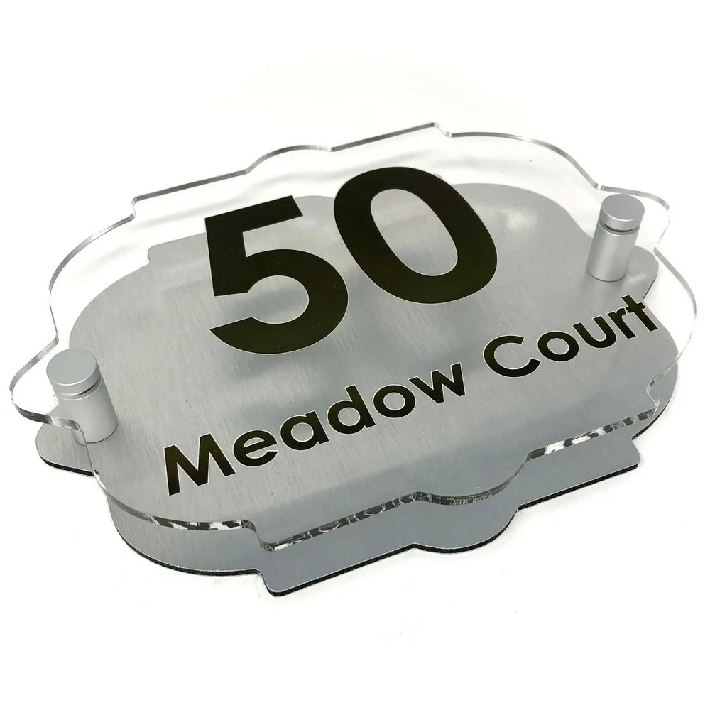 

Brushed Silver Effect Personalised Vintage House Sign Name and Number