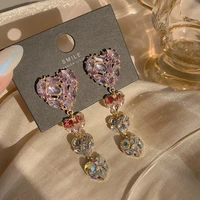 elegant drop dangle shiny purple pink crystal engagement wedding earrings for women rhinestone dangle bridal earring jewelry