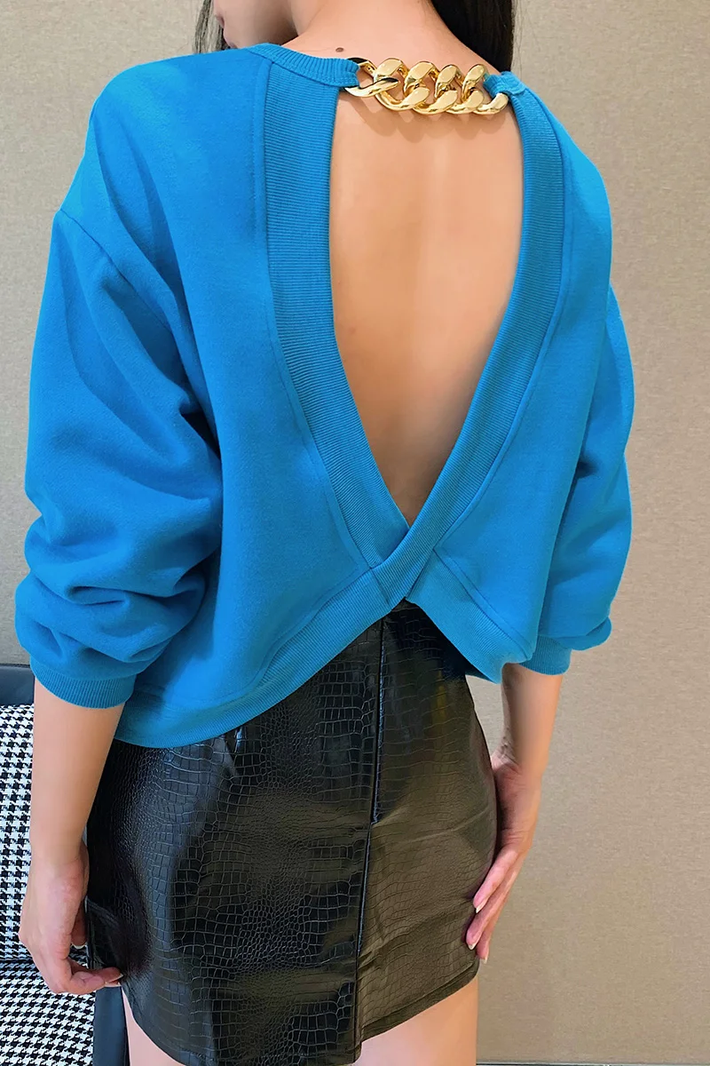 

sexy hollowed out open back sweater women's fall 2020 fashionable loose and slim long sleeve top