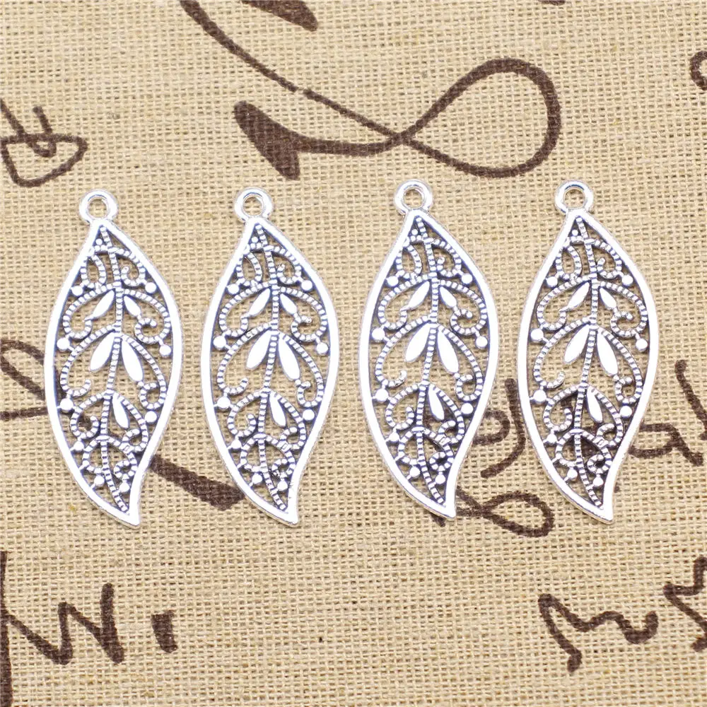 

Charm For Making Jewelry Pendants Antique Silver Color Hollow Carved Leaves 17x43mm 5pcs