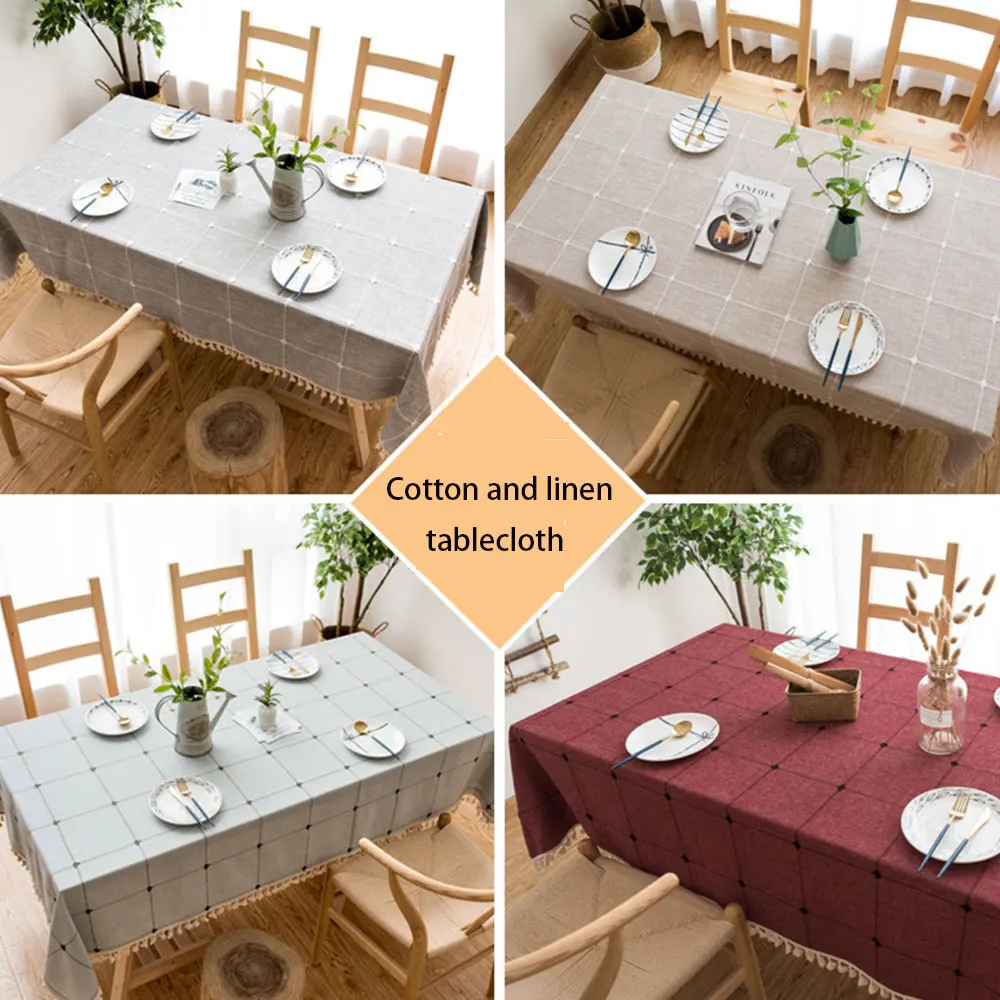 

Nordic Plaid Decorative Linen Tablecloth With Tassel Thick Rectangular Wedding Dining Table Cover Tea Table Cloth 10 Sizes