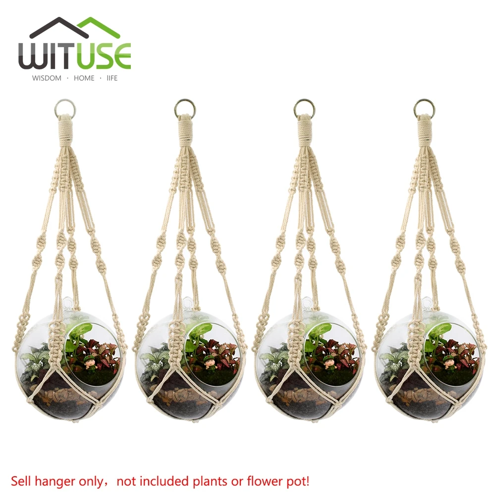 

WITUSE 4pcs Retro Macrame Plant Hanger Hanging Basket Holder Balcony Hook Home Garden Plants Hanging String Indoor/Outdoor Decor