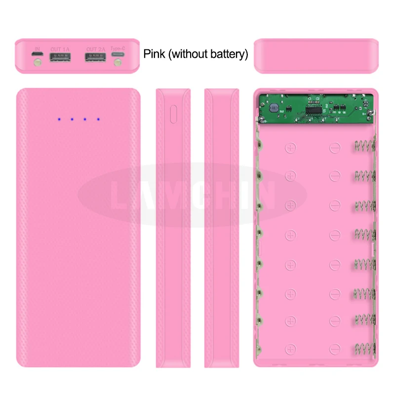 Pink no digital 5 в двойной USB 8*18650 Внешний аккумулятор с дисплеем высокой емкости 18650 USB зарядное устройство DIY чехол для IPhone samsung huawei - Цвет: Pink no digital