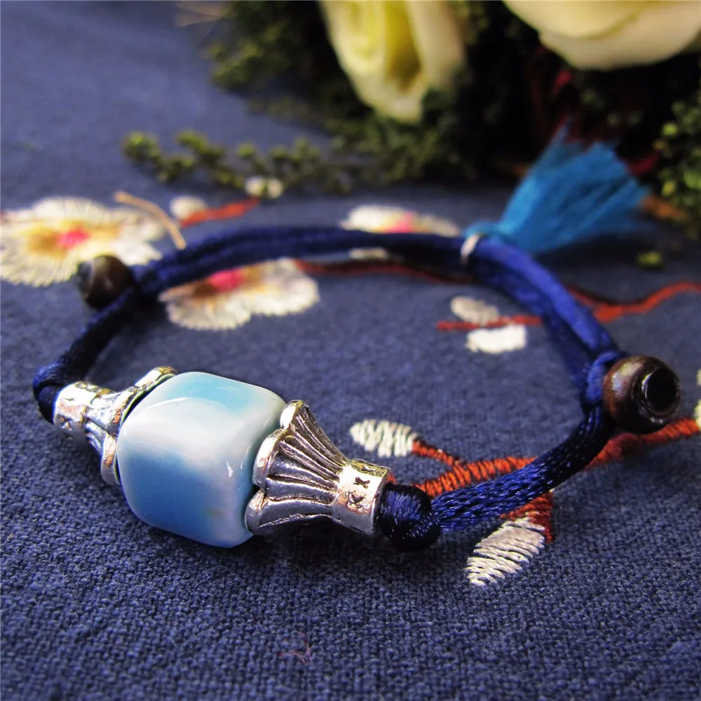 

Hand-Weave Ceramic Charm Beaded Bracelets Women's Hand String Retro Chinese Style Jewelry Gifts