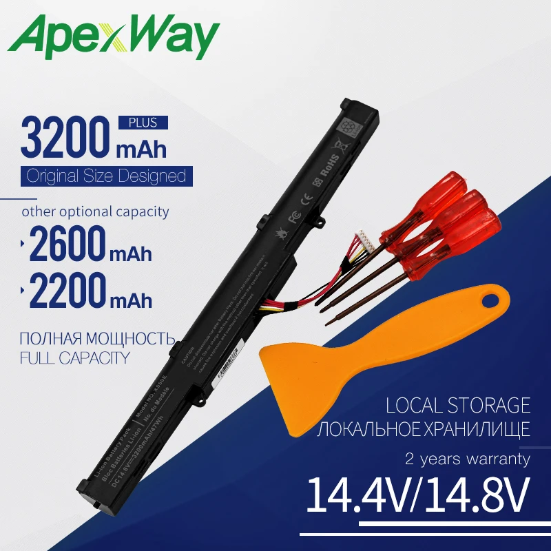 Apexway 4 ячейки Аккумулятор для ноутбука ASUS X450 X450E X450J X450JF X751M X751MA X751L X750JA A450J A450JF