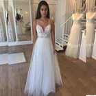 2021 стиль милое ТРАПЕЦИЕВИДНОЕ Тюлевое кружевное платье на бретельках с аппликацией в богемном стиле для невесты простые дешевые платья без рукавов