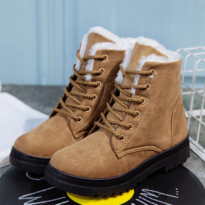 

2020 Winter Women Snow Boots Warm Flat Plus Size Platform Lace Up Ladies Women's Shoes New Flock Fur Suede Ankle Boots Female
