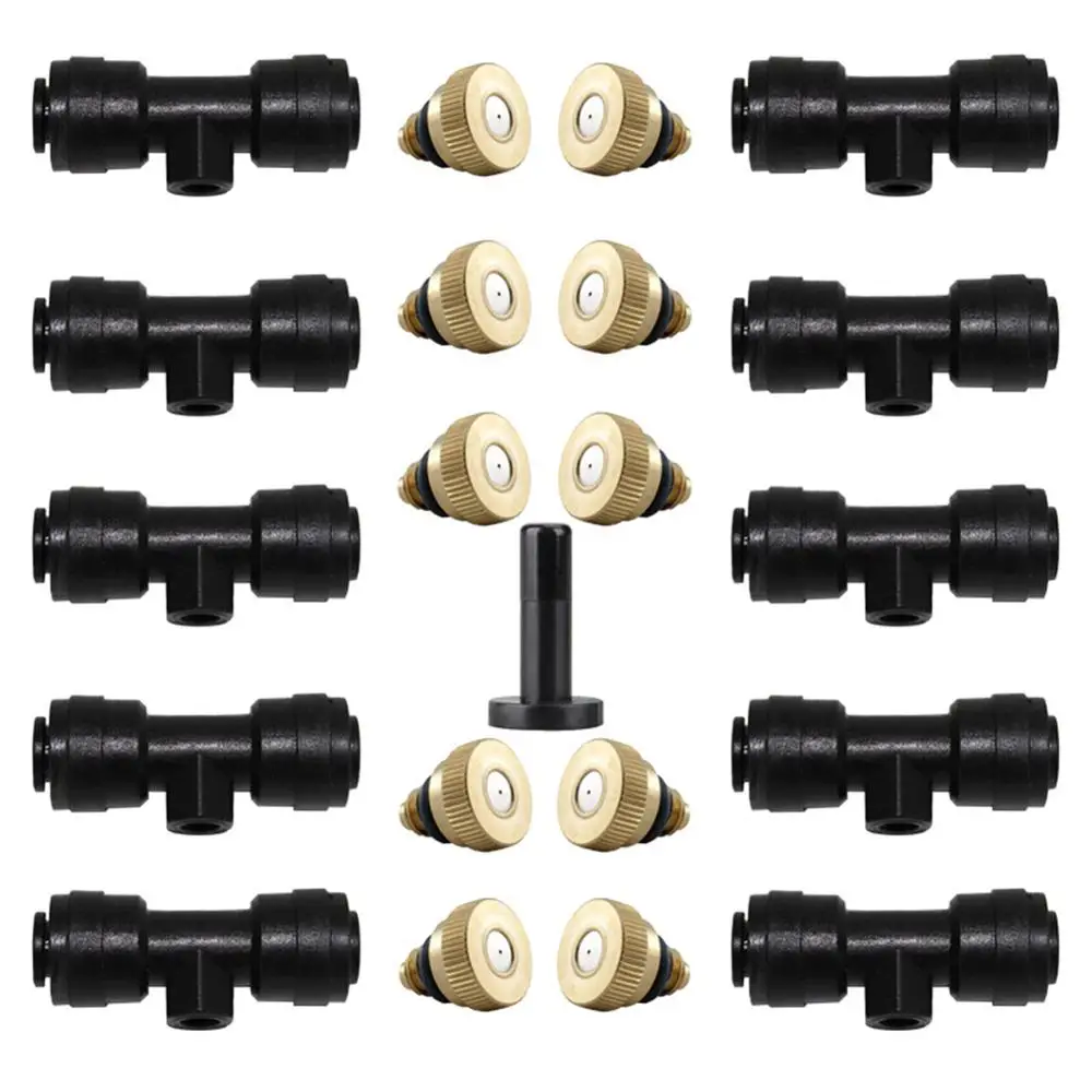 10 комплектов латунной системы охлаждения воды с распылителем тумана для наружного сада, патио, теплицы и растений с трубками.