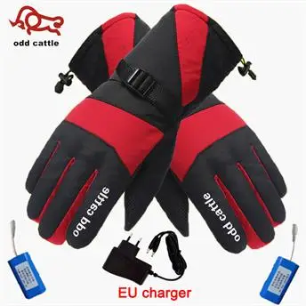 Red EU plug Зима 7,4 v грелка для рук Электрические теплые перчатки перезаряжаемые перчатки с подогревом на батарейках мотоциклетные велосипедные лыжные перчатки унисекс - Цвет: Red EU plug