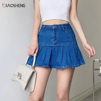 womens denim skirt y2k summer mini pleated skirt shorts school uniform fashion blue aesthetic kawaii skirt 2121